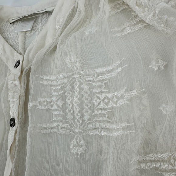 Twelfth Street by Cynthia Vincent 100% Silk Embroidered Batwing Blouse Sheer S - Picture 6 of 10